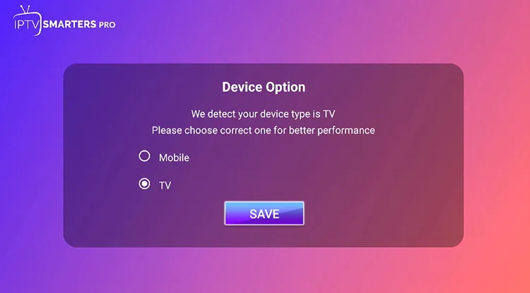 Choosing TV in IPTV Smarters Pro