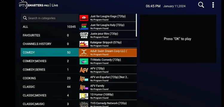Selecting a channel from the playlist