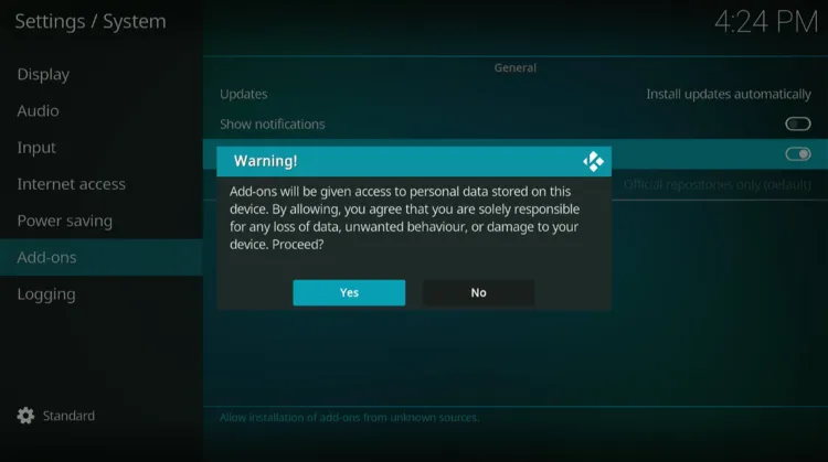 Click Yes on warning