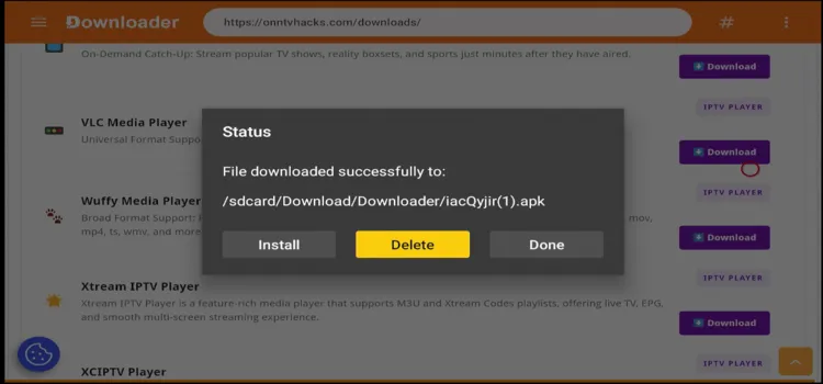Deleting the leftover VLC APK installer file on Onn TV