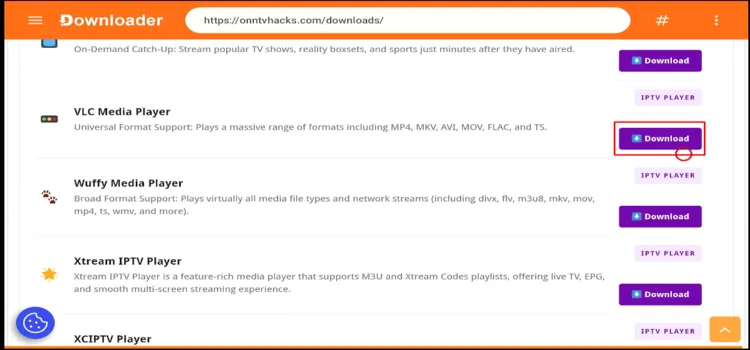 Downloading VLC Media Player through Downloader app