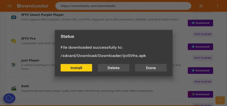 Click Install in status window