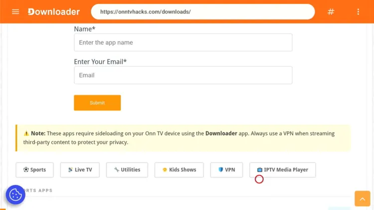 Clicking the IPTV Media Player button