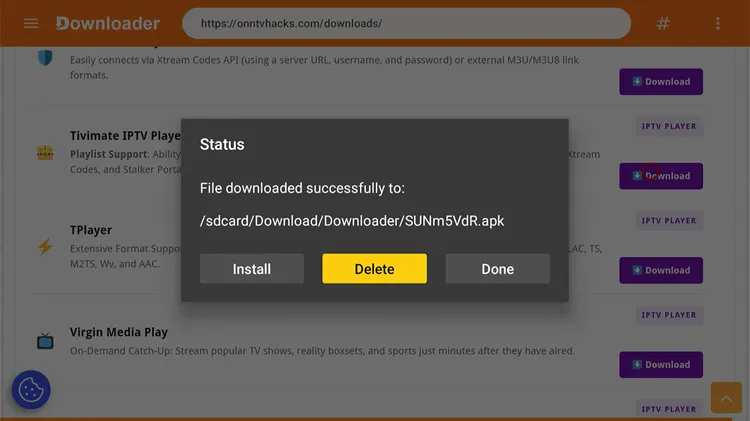 Deleting the leftover TiviMate APK