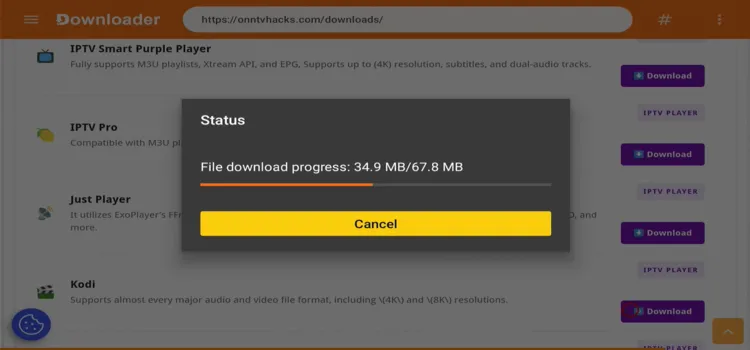 Kodi player starts downloading