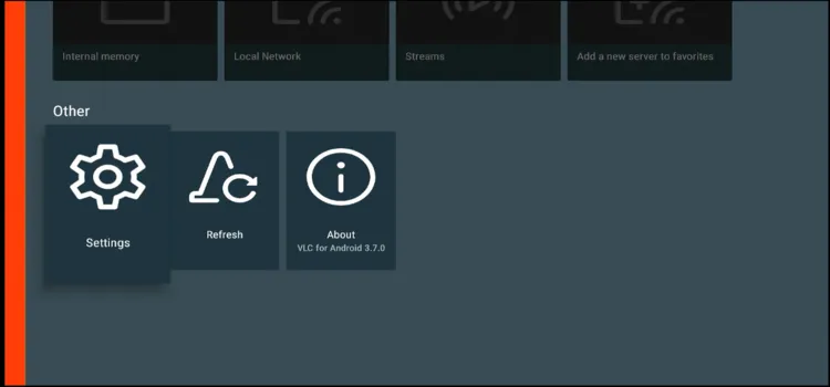 Opening VLC Settings on Onn TV