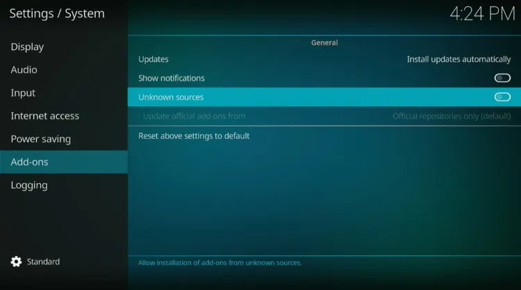 Toggle on Unknown Sources