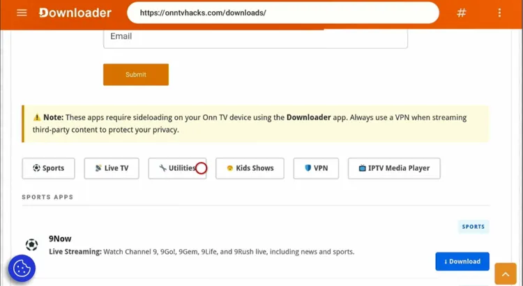 Tapping Utilities in the Downloader app