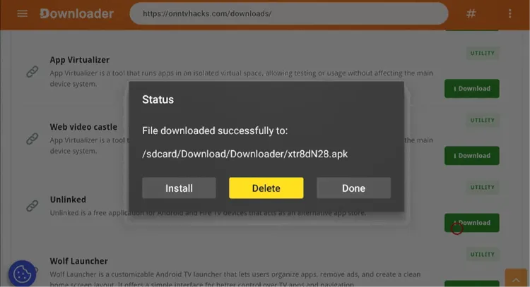 Deleting the leftover Unlinked APK file