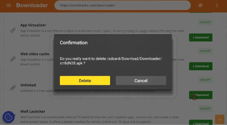 Confirming deletion of the Unlinked APK file