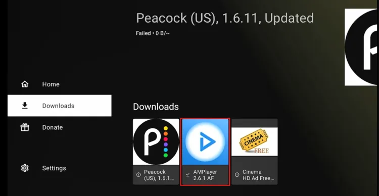 Selecting AM Player from the app library