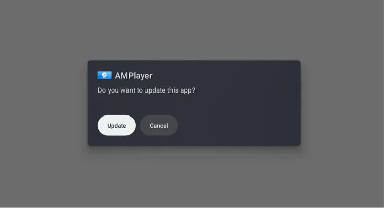 Selecting Update to install AM Player