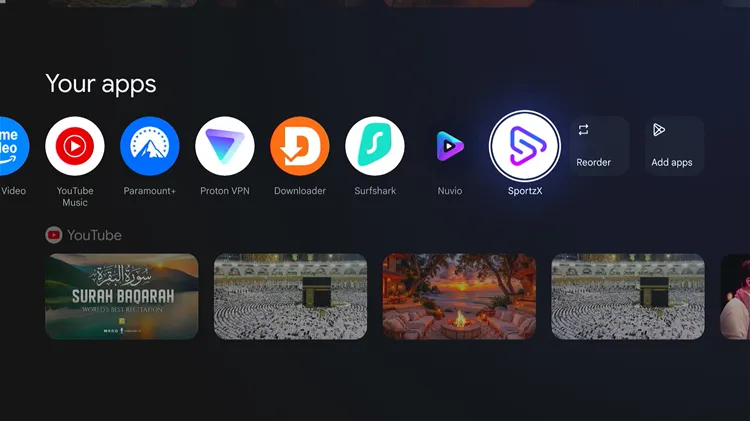 Launching SportzX from the Onn TV home screen