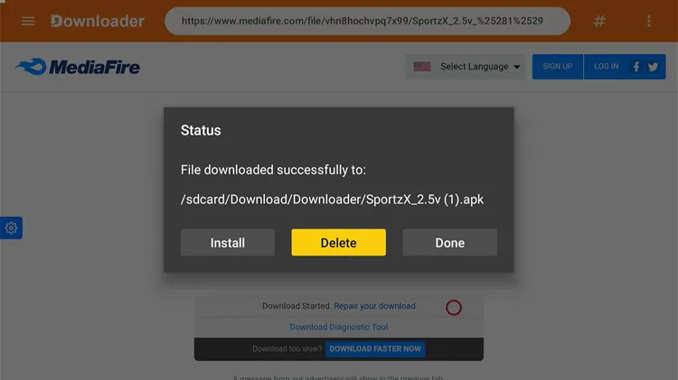 Deleting the SportzX APK installer file