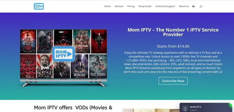 Mom IPTV homepage