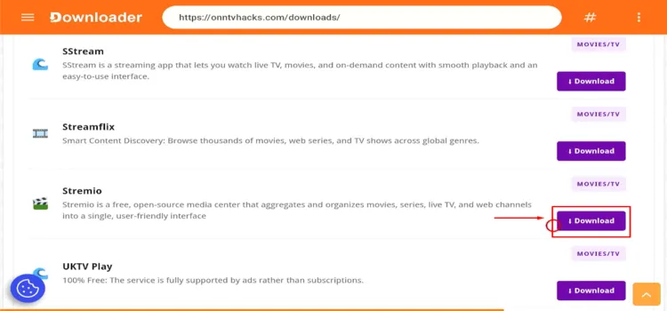 Finding Stremio and tapping Download