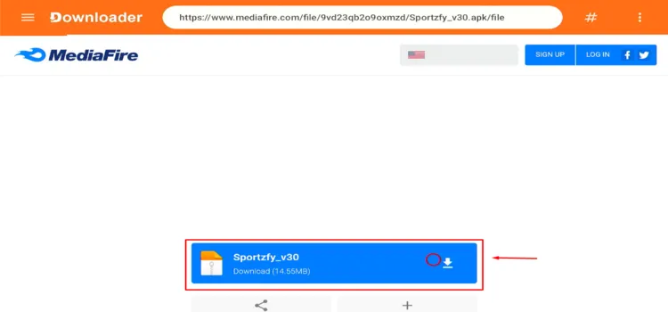 Downloading Sportzfy from MediaFire