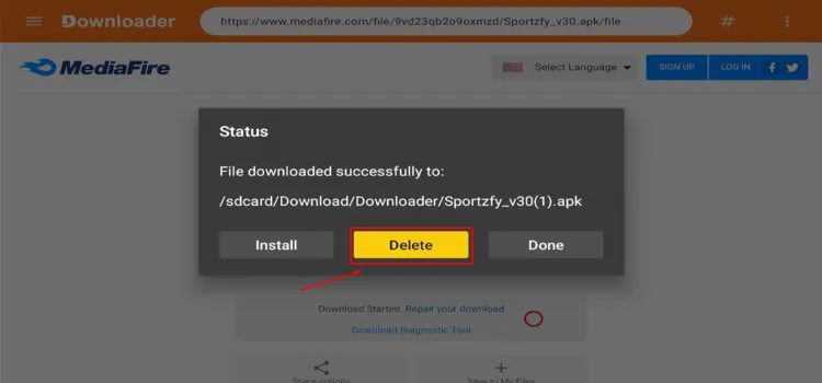 Deleting the leftover Sportzfy APK file