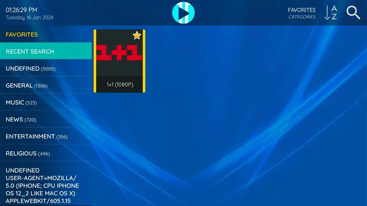 Marking favorite channels in XCIPTV