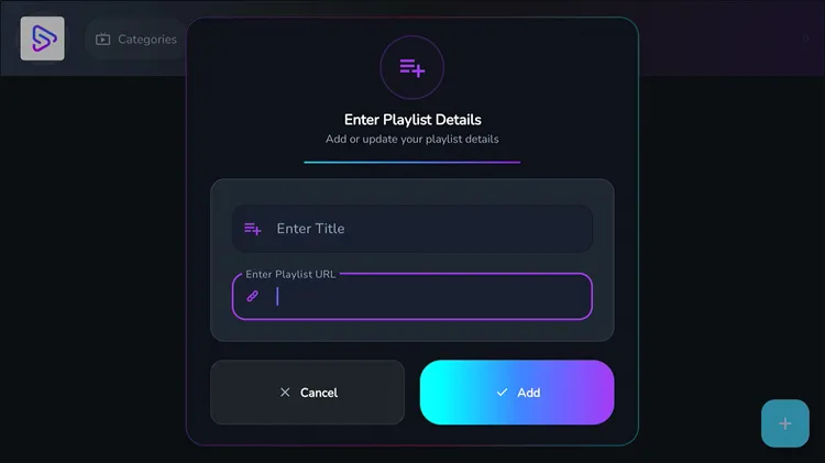Naming a playlist and entering the M3U URL