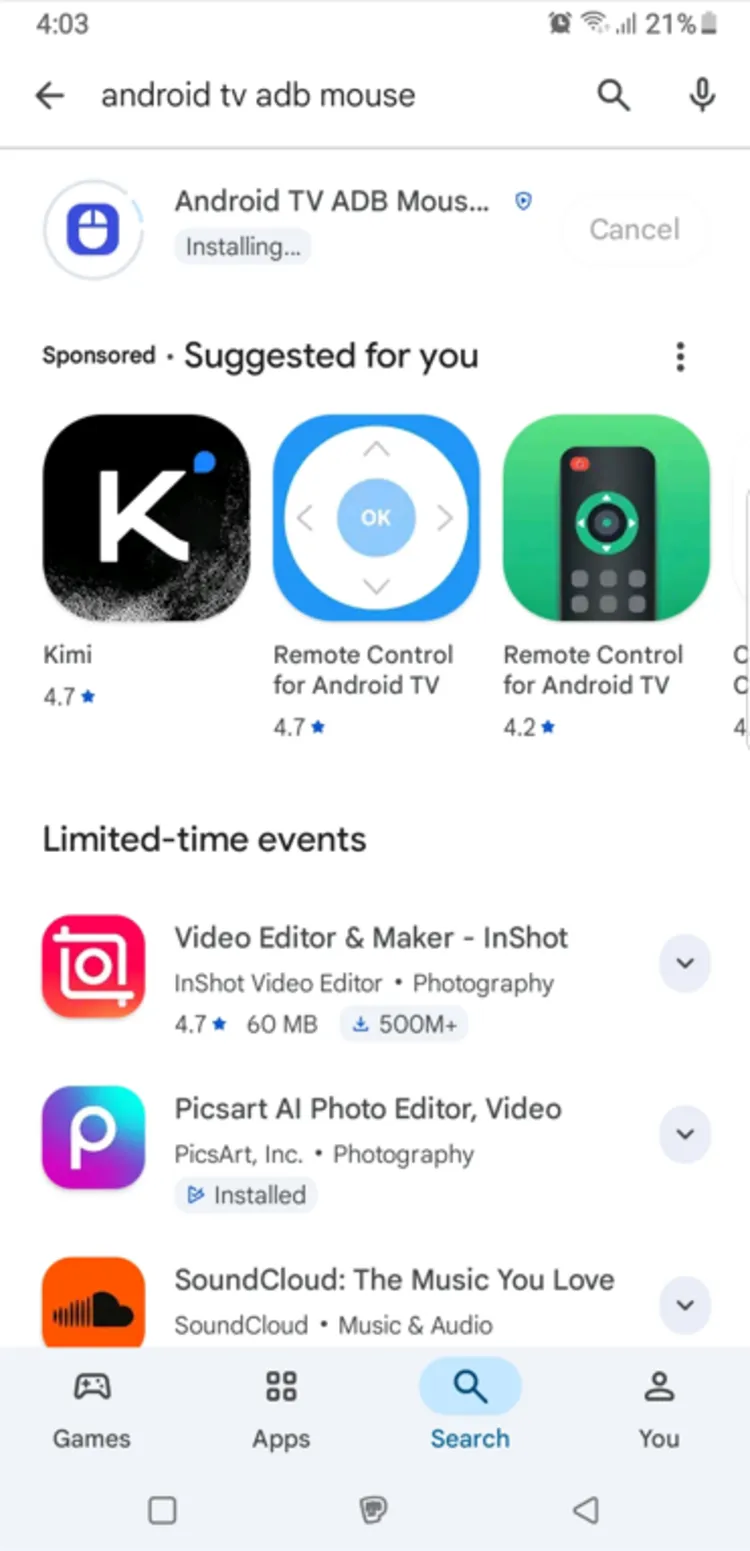 Installing Mouse Toggle from the Play Store