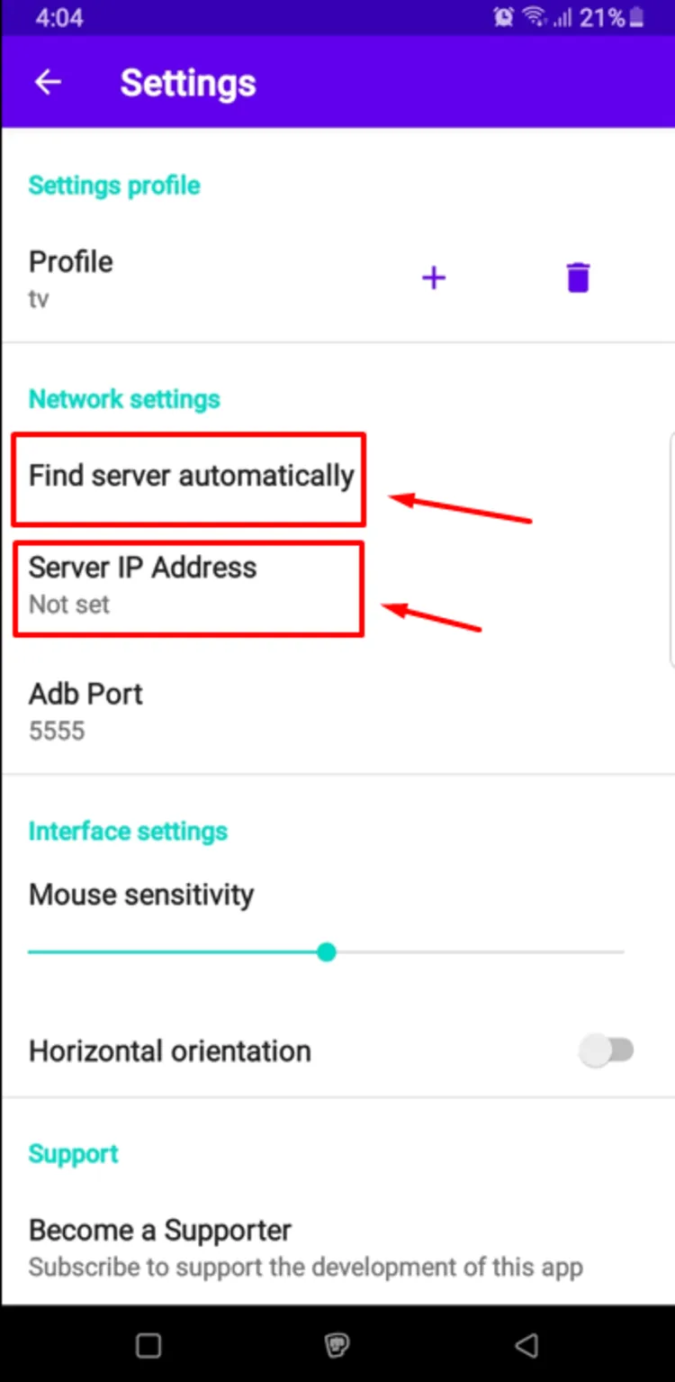 Entering the Server IP Address or using Find Server Automatically