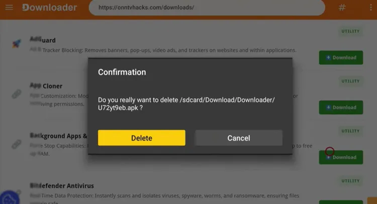 Confirming deletion of the APK file
