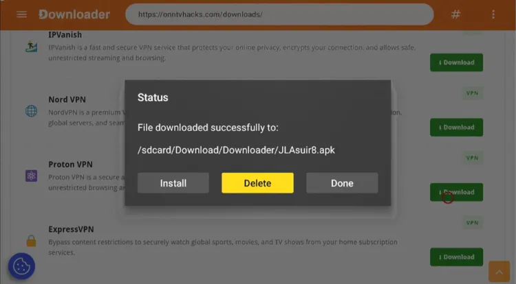 Deleting the leftover Proton VPN APK