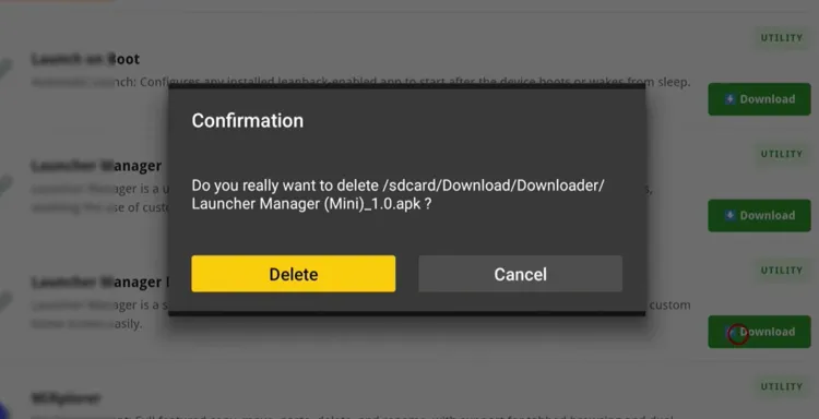 Confirming deletion of the installation file