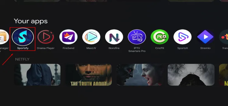 Launching Sportzfy from the Onn TV home screen