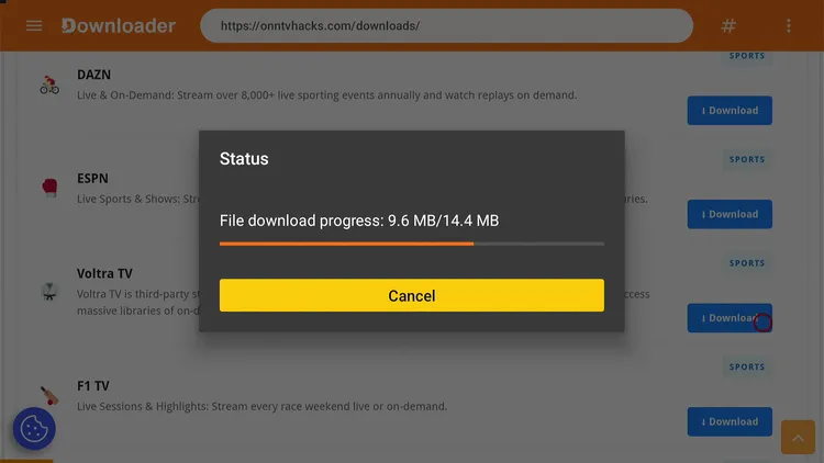 Voltra TV downloading