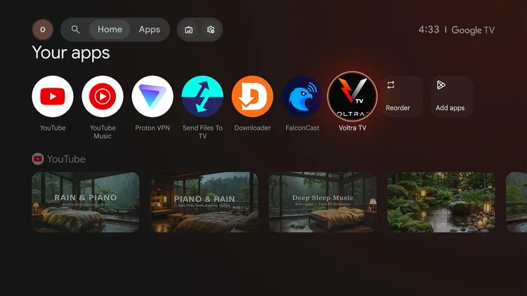 Opening Voltra TV from the Onn TV home page
