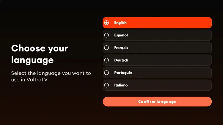 Choosing a language in Voltra TV