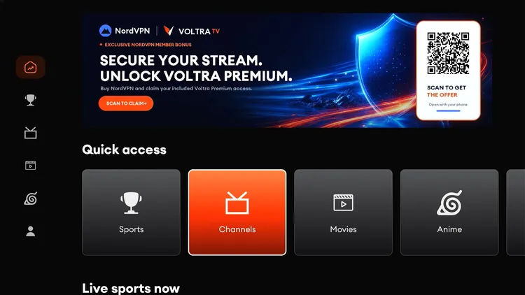 Choosing a category on the Voltra TV home screen
