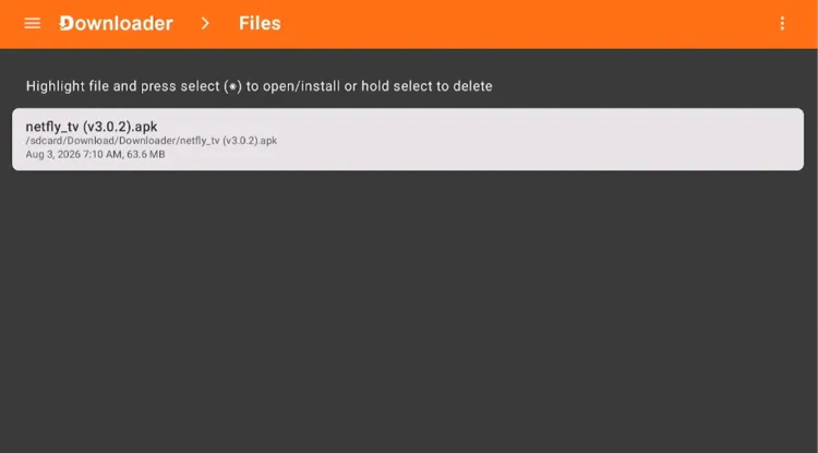 Selecting a file and pressing Menu