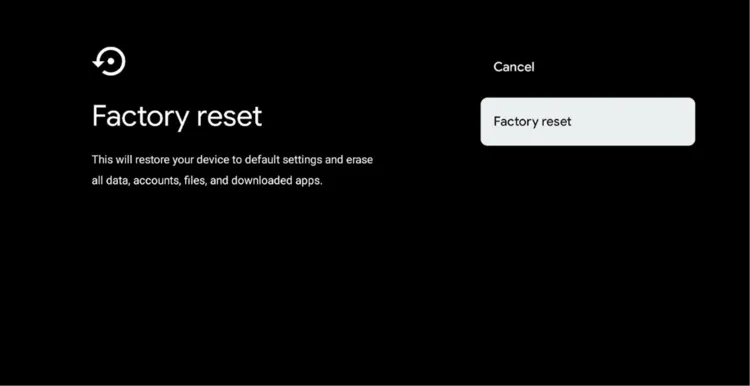 Confirming Factory Reset on Onn TV