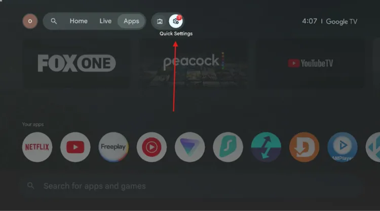 Opening Settings from the Onn TV home screen