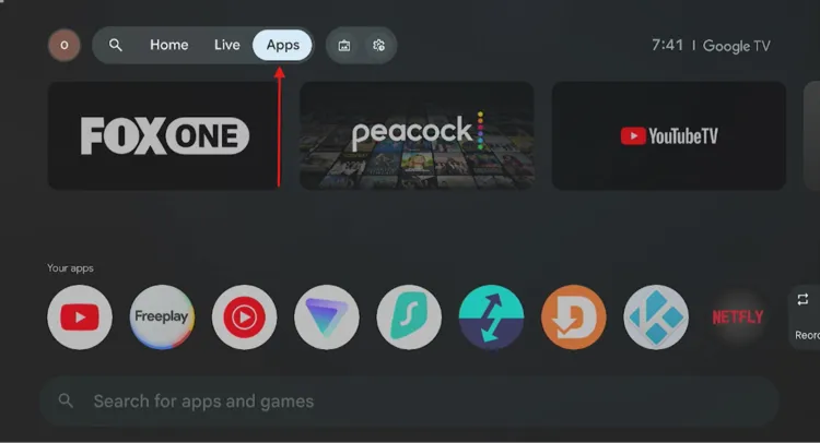 Opening Apps on the Onn TV home screen