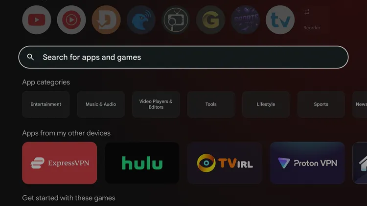 Clicking the search bar on Onn TV