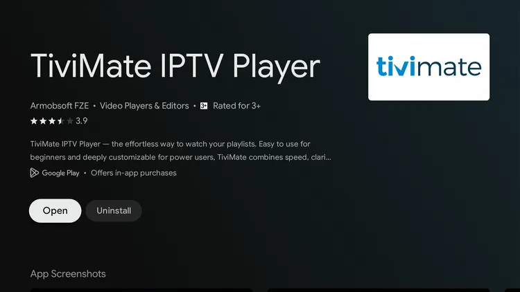 Opening TiviMate after install