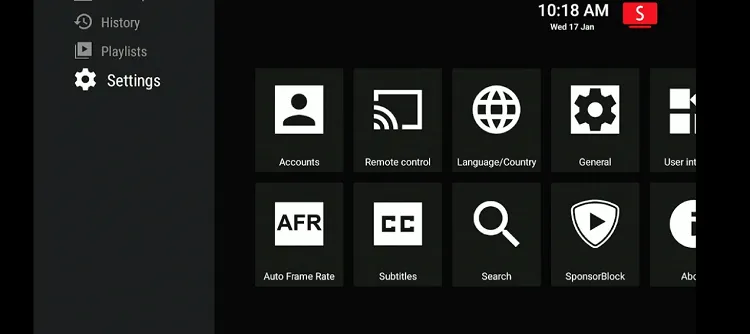 Opening Settings in SmartTube