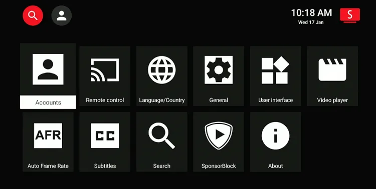 Selecting the Remote Control option in SmartTube