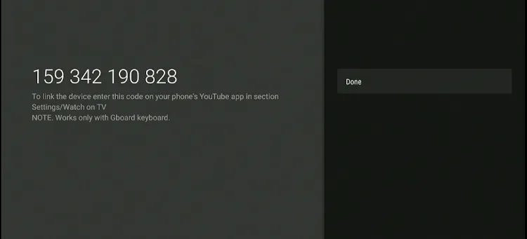 SmartTube remote control code on the Onn TV screen