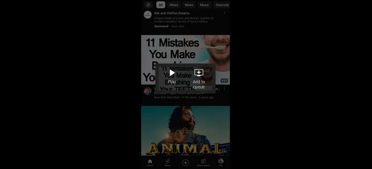 Playing a video from the YouTube mobile app on the Onn TV