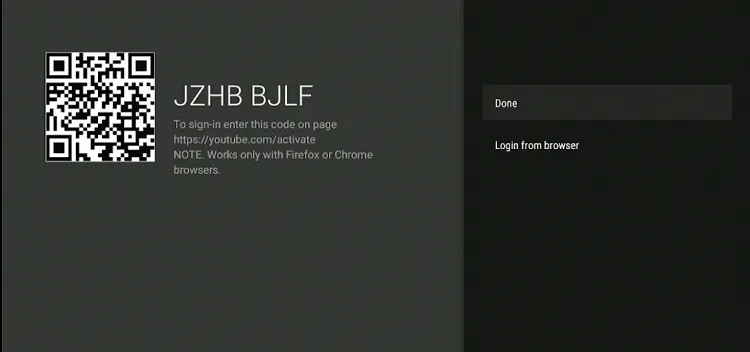 SmartTube sign-in code shown on the Onn TV screen