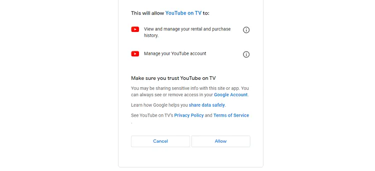 Allowing SmartTube access to your Google account