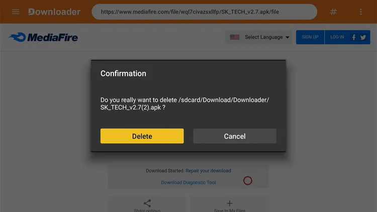 Confirming deletion of the SK Tech APK