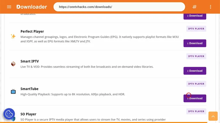 Selecting SmartTube in the Downloader app
